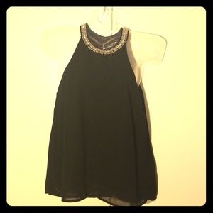 Black Beaded Neck Sleeveless Top